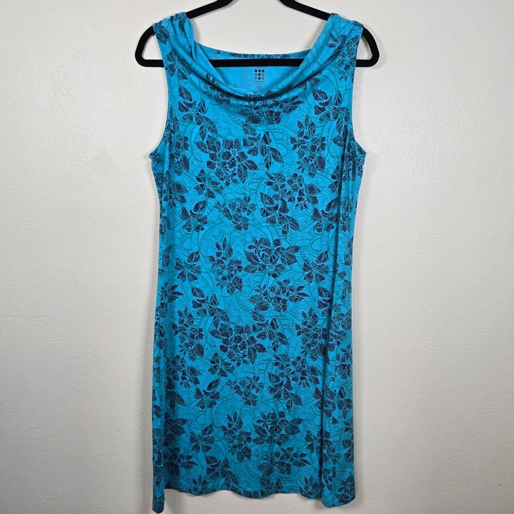 Title Nine Breeze Dress Women's M Blue Tropical Floral Coastal Beachy Gorpcore